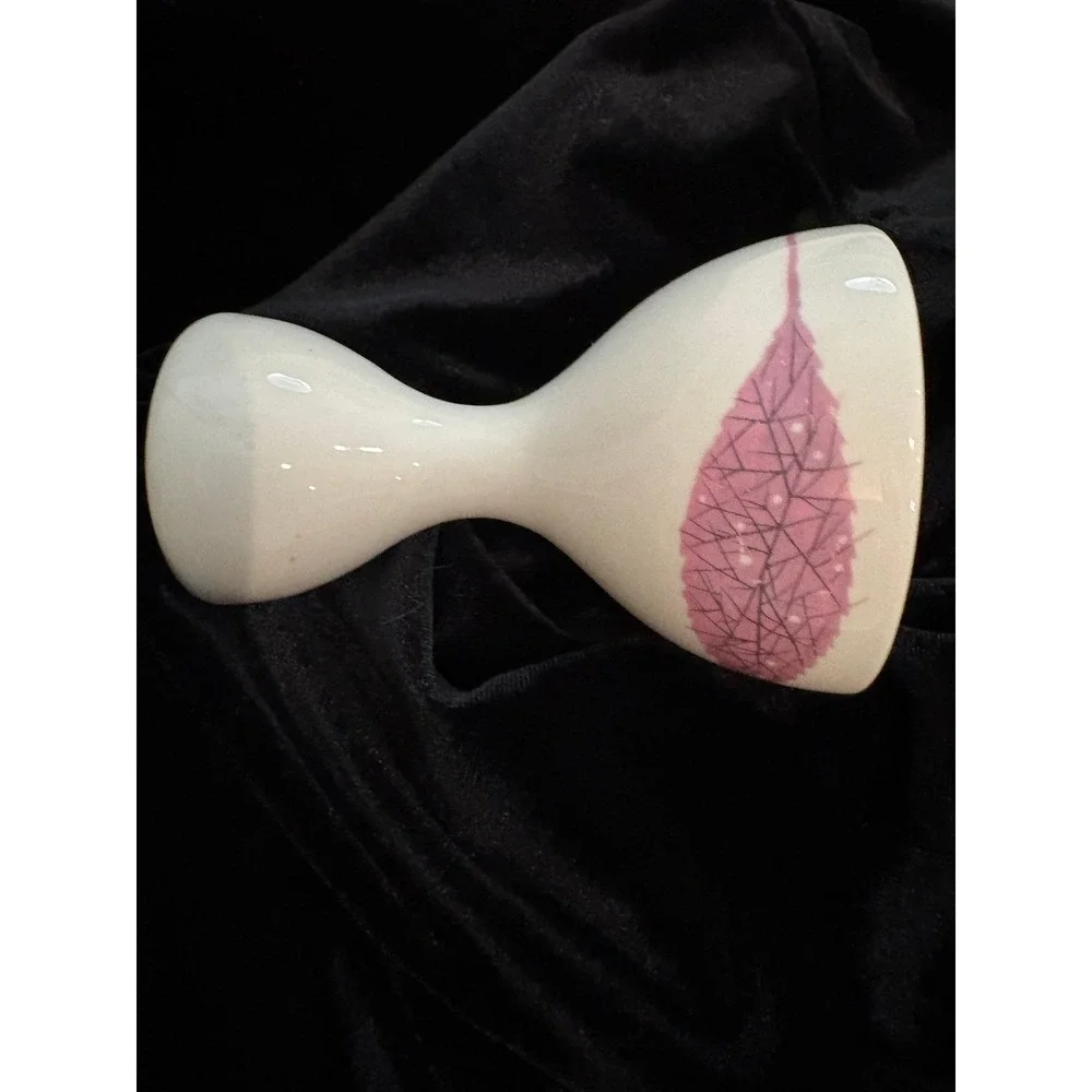 Vintage Mid Century Modern Ceramic Double Sided Egg Cup Pink Leaf White MCM